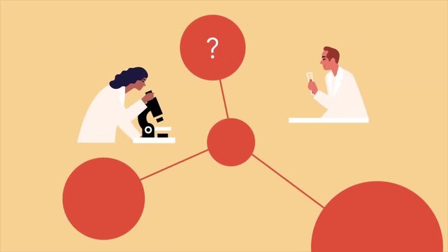 Medical Research Lab Concept with Scientists Analyzing Data under Microscope Animation