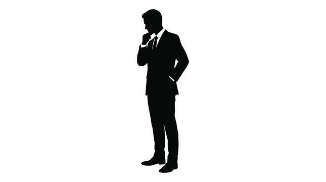 man in suit thinking pose silhouette black white background figure human business