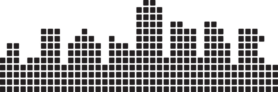 Abstract skyline silhouette cityscape formed by square pixels in solid and colored styles