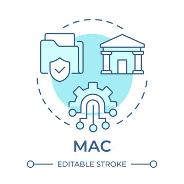 MAC soft blue concept icon. Cybersecurity access control standard. Mandatory data classification. Round shape line illustration. Abstract idea. Graphic design. Easy to use in booklet, infographic