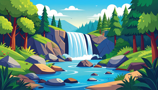 Waterfall Flowing Down Rocky Slope.