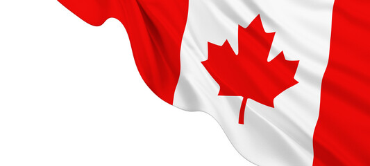 Canadian flag with silk fabric weave texture flowing isolated on transparent background with copy space design for canada day banner 3D render © ArtBackground