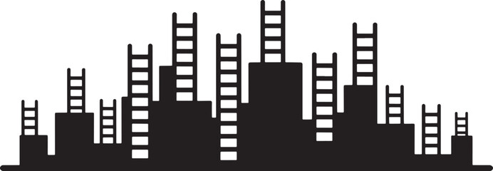 Obraz premium Modern urban city skyline silhouette ladder shaped buildings and rungs in solid black style