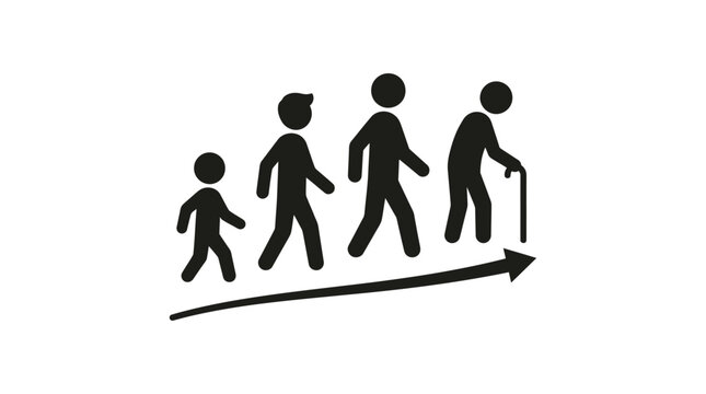 people walking progression silhouette arrow human age life cycle timeline graphic icon