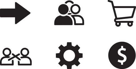Business and finance icons set arrow people shopping cart settings dollar © TOWN