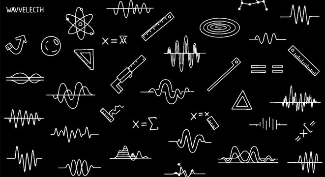 Abstract Scientific Waveform and Mathematical Symbol Collection.
