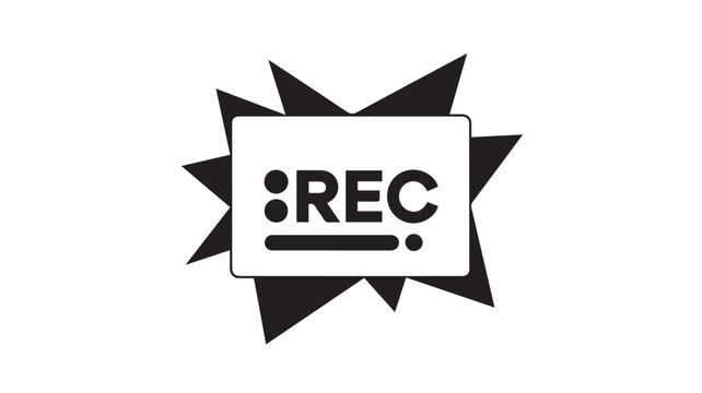 Minimalist line art illustration featuring the word 'REC' inside a speech bubble with jagged edges