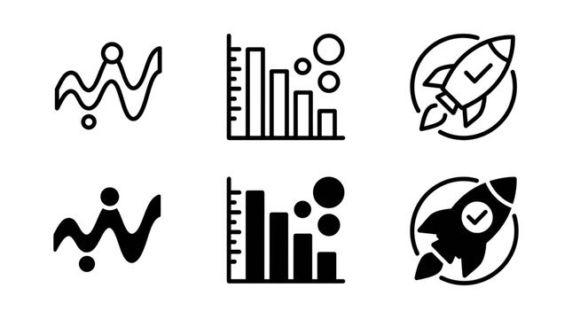 Business performance growth and marketing strategy icon set with business performance marketing strategy statistics