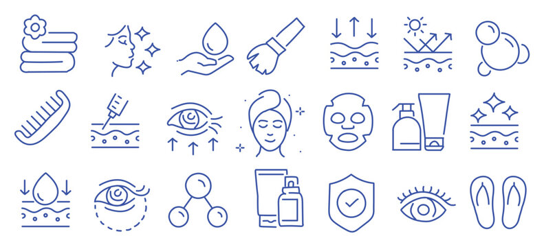 Skin care editable stroke outline icons set isolated on white background flat vector illustration. Pixel perfect. 64 x 64.