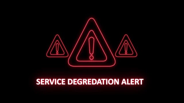 server degredation warning alert. Cyber security defense and secure digital systems protection against cyberattacks. glowing red hazard icon.4k animation video on black background