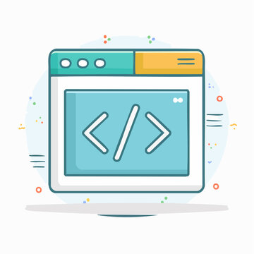 Flat design icon of a code editor with angle brackets
