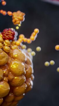 Conceptual 3D animation of an adipocyte releasing fatty acids