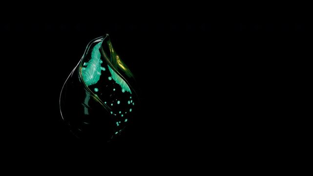 Macro View of a Glowing Emerald Fluid Capsule