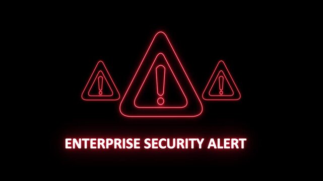 enterprise security warning alert. Cyber security defense and secure digital systems protection against cyberattacks. glowing red hazard icon.4k animation video on black background