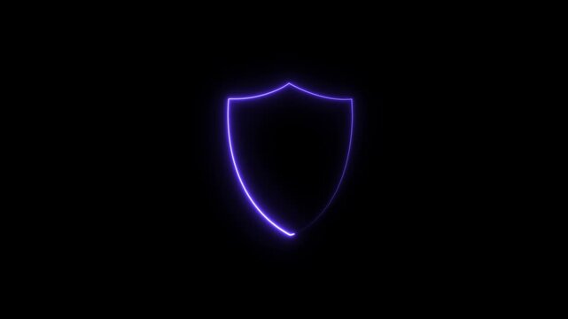 A glowing blue neon shield icon Shield icon security neon glowing on a black background 4k animation video
