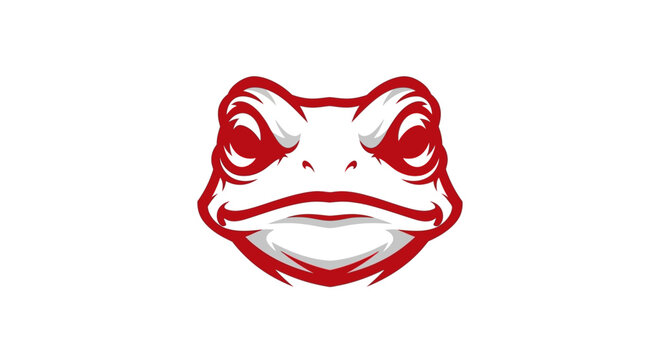 Red cartoon frog face closeup.