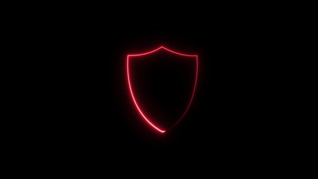 A glowing blue neon shield icon Shield icon security neon glowing on a black background 4k animation video