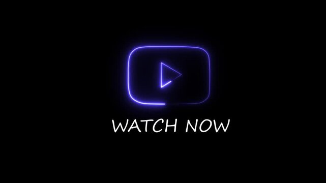 Abstract 3d rendering glowing blue purple neon symbol of online youtube music player logo with watch now text icon