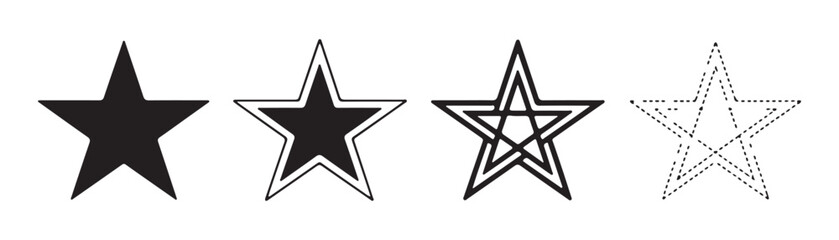 Obraz premium Collection of various star shapes in black silhouette and outline style on isolated transparent background.