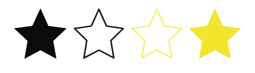 Obraz premium Four variations of five pointed stars including solid black outline yellow frame and filled yellow art.