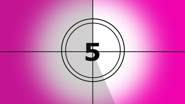 Countdown movie from 10 to 0 number. Old film movie timer count in grey retro style. 4k animation video on mix colour background