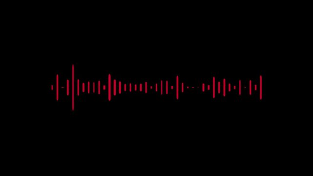 A beautiful new red color audio music wave icon animation on black background.Abstract music wave,player,audio frequency,player wave icon animation.