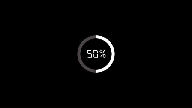 0 to 100 % circle loading bar progress.Abstract zero to hundred percent loading icon animation on black background.