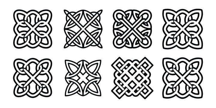 Eight Ornate Black and White Celtic Knotwork Design Showing Detailed Interlaced Artwork, Historic Symbolism, and Elegant Traditional Decoration