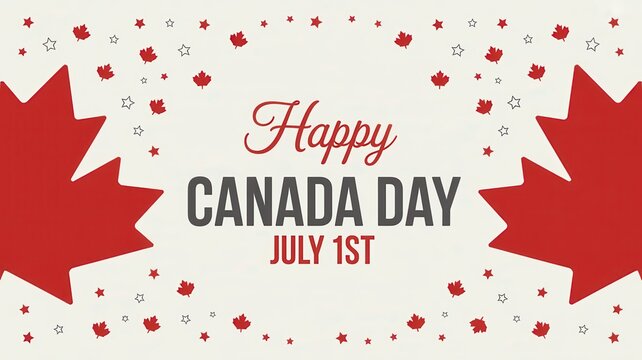 Happy Canada Day July 1st Banner with Maple Leaves and Stars