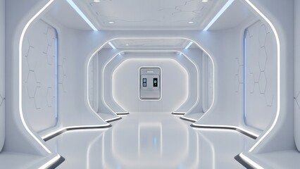 Fototapeta premium Futuristic White Sci-Fi Corridor Interior