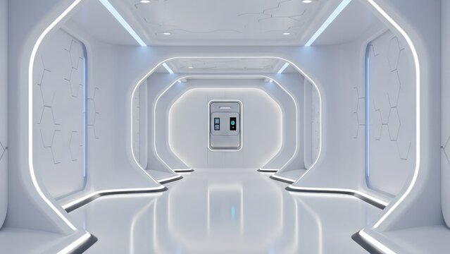 Futuristic White Sci-Fi Corridor Interior