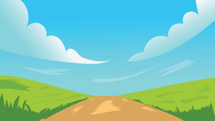 Fototapeta premium a cartoon illustration of a dirt road in the middle of a field