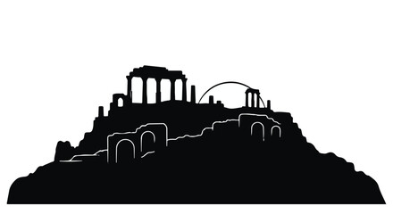 Obraz premium black silhouette of ancient greek ruins on hill