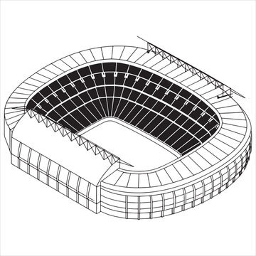 Architectural wireframe sketch of a modern stadium structure