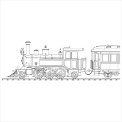 Obraz premium Vintage steam locomotive with passenger car on railway tracks