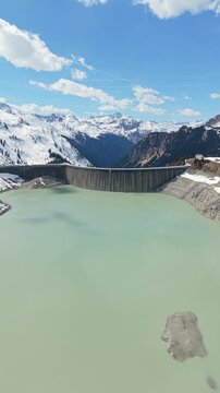 Vertical Aerial Dolly In Stausee Kops Hydroelectric Dam Austrian Alps