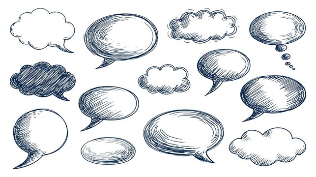Seamless pattern of hand-drawn sketch style speech bubbles and chat clouds.