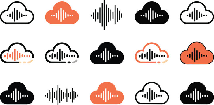 SoundCloud logo icon vector set 2026. Square, Round, Circle, outline styles