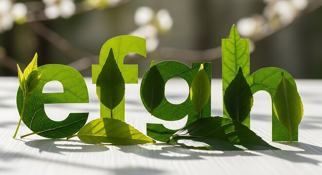 Eco-friendly green letters spelling efgh with leaves.