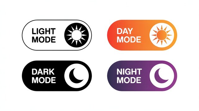 Light and dark mode toggle switch icons isolated on white background