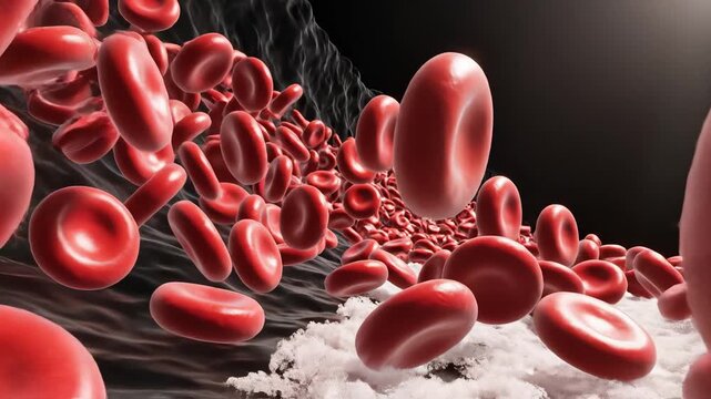 Red blood cells flowing in a vessel