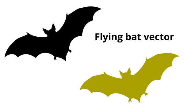 Flying Bat Silhouette Vector Set with Halloween Spooky Vampire Bat Figures in Black and Yellow Colors