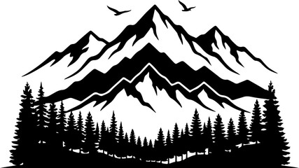 Mountain range with pine trees © CraftB
