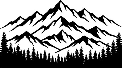Mountain range with pine trees © CraftB