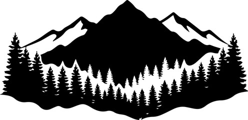 Mountain range with pine trees © CraftB