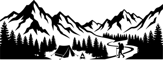 Mountain range with pine trees © CraftB