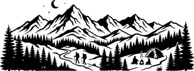 Mountain range with pine trees © CraftB