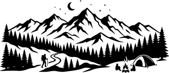 Mountain range with pine trees © CraftB