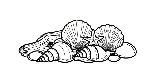Collection of assorted seashells and starfish.