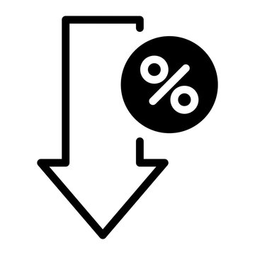 Iconic representation of a financial decrease price reduction or discount This graphic effectively conveys a downward trend in costs rates or property values making it ideal for illustrating.